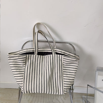 Canvas Bag For Women Ins Shoulder Large Capacity Idle Style Striped Fashion