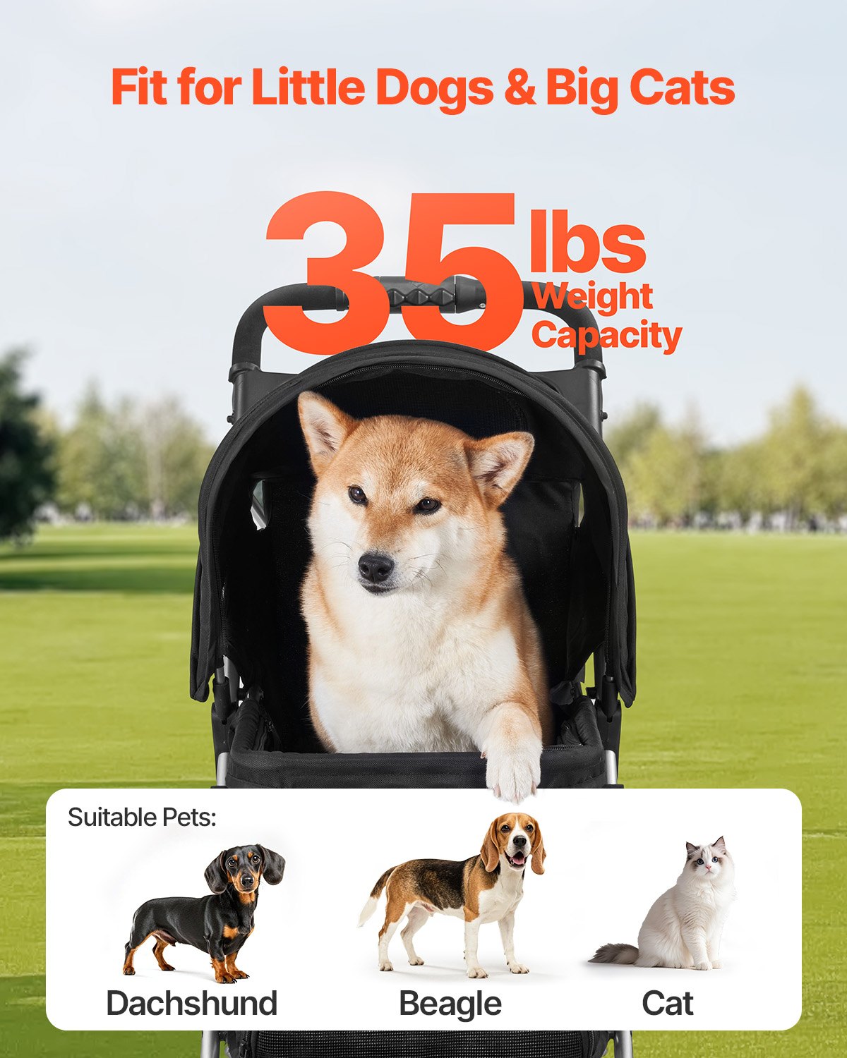 Pet Stroller Foldable 3 Wheels Dog Stroller with Brake Up To 35lbs
